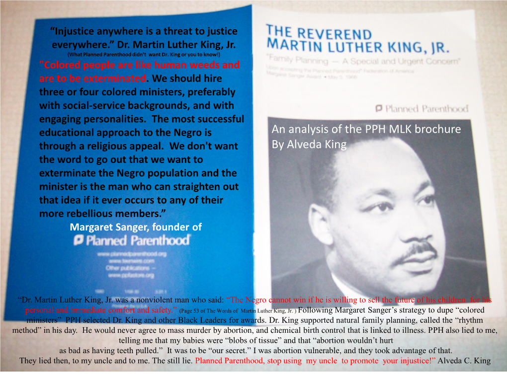 An Analysis of the PPH MLK Brochure by Alveda King