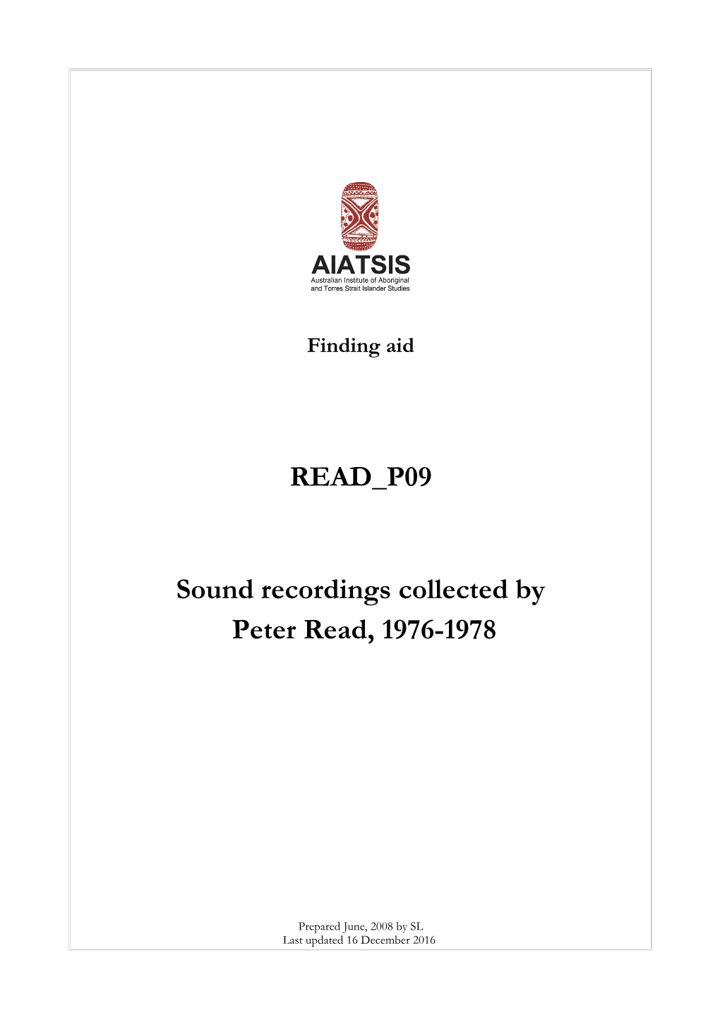 Guide to Sound Recordings Collected by Peter Read