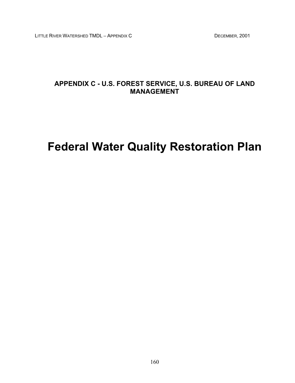 Federal Water Quality Restoration Plan