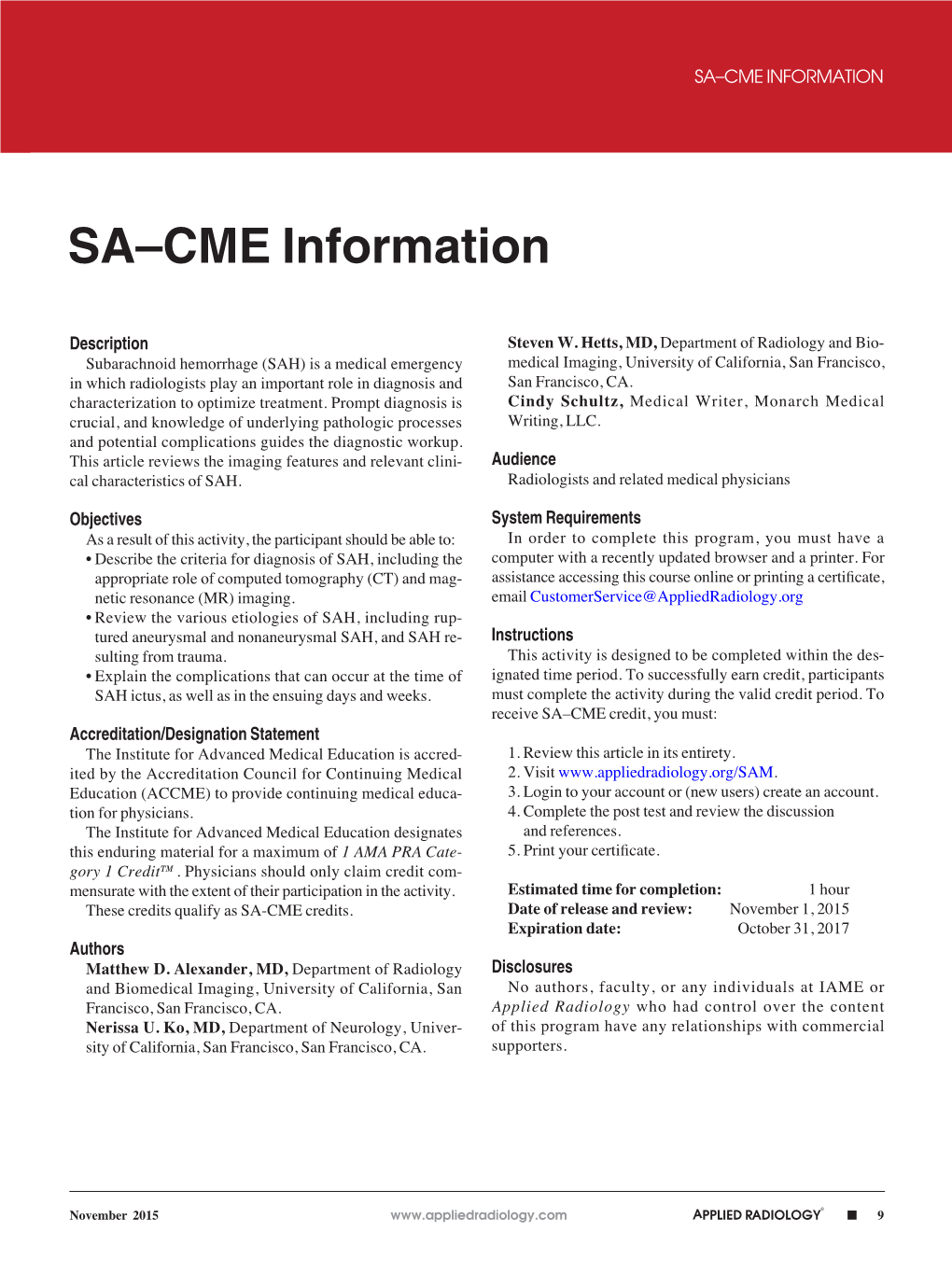 Sa–Cme Information