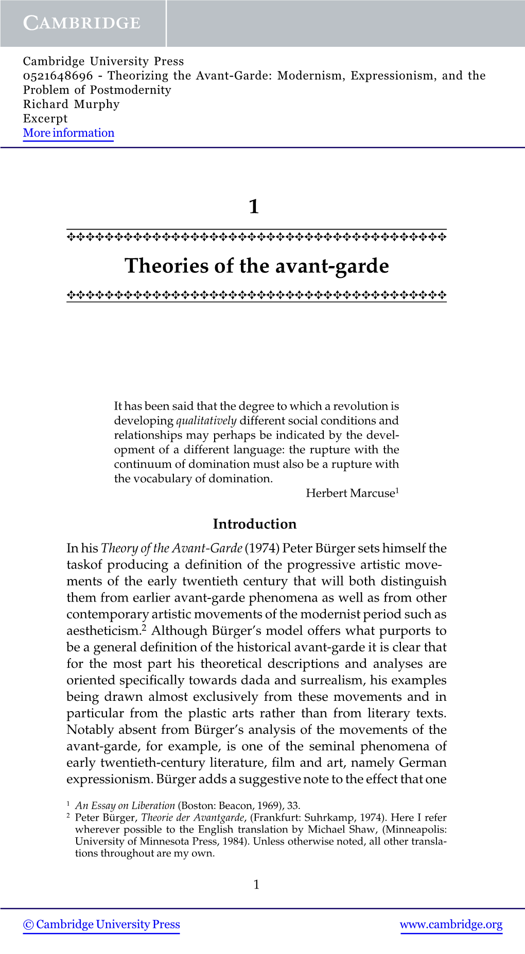 1 Theories of the Avant-Garde