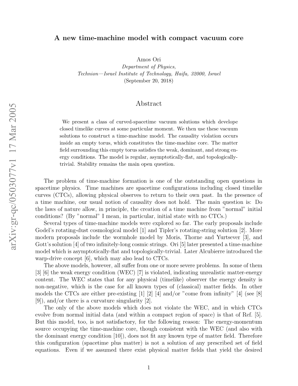 A New Time-Machine Model with Compact Vacuum Core