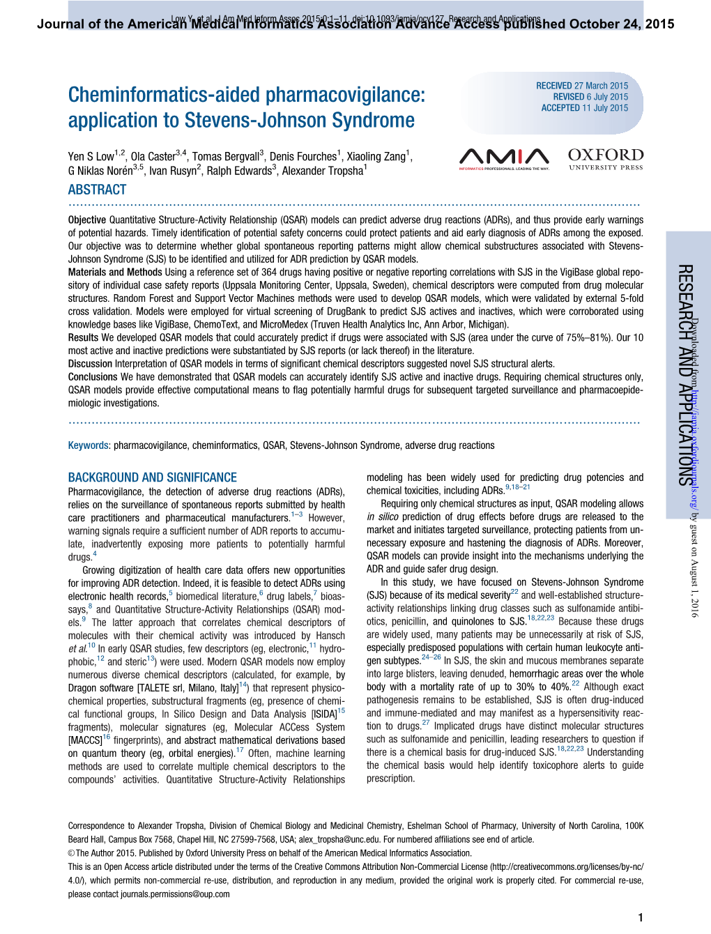 Cheminformatics-Aided Pharmacovigilance: Application To