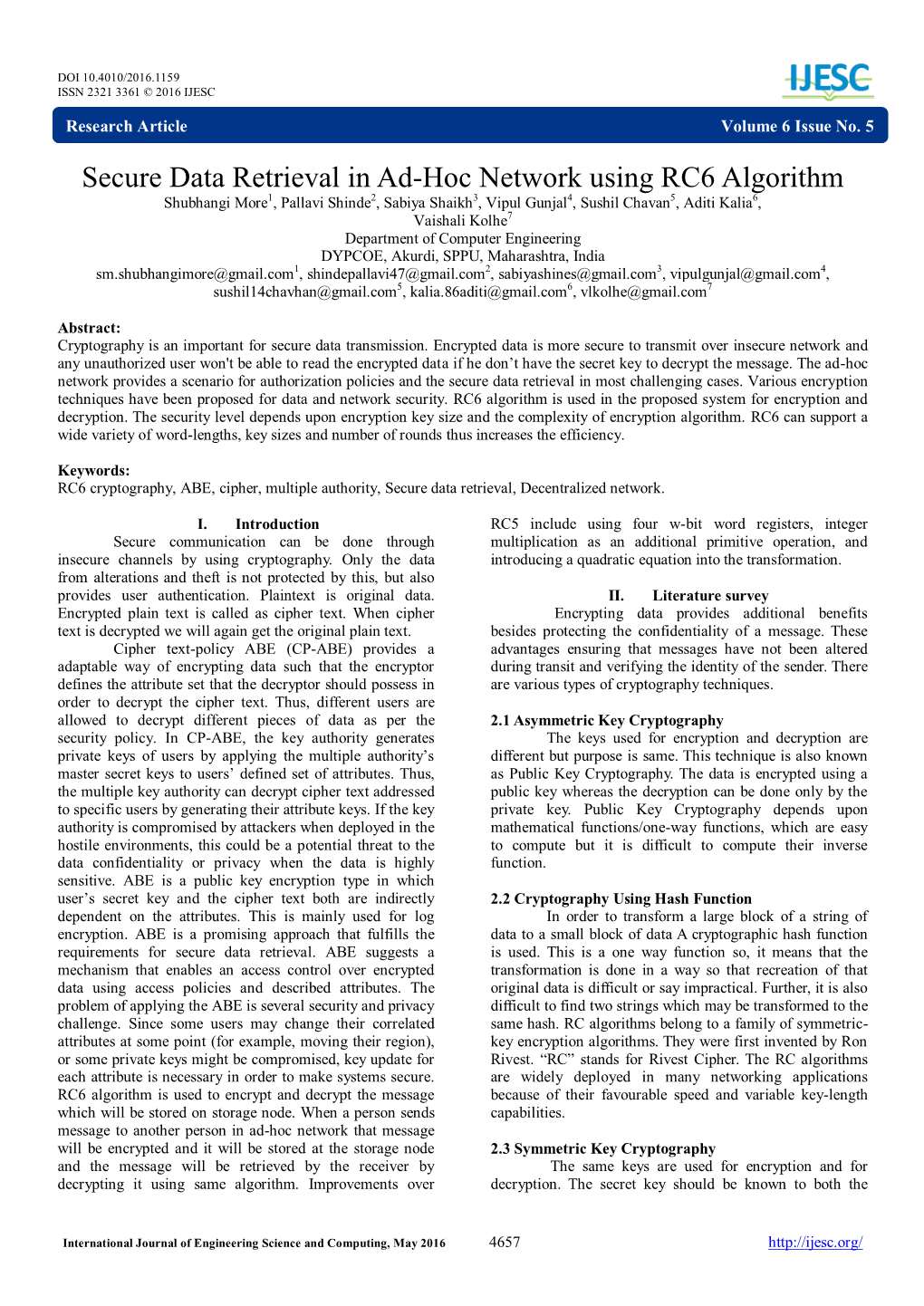 Secure Data Retrieval in Ad-Hoc Network Using RC6 Algorithm