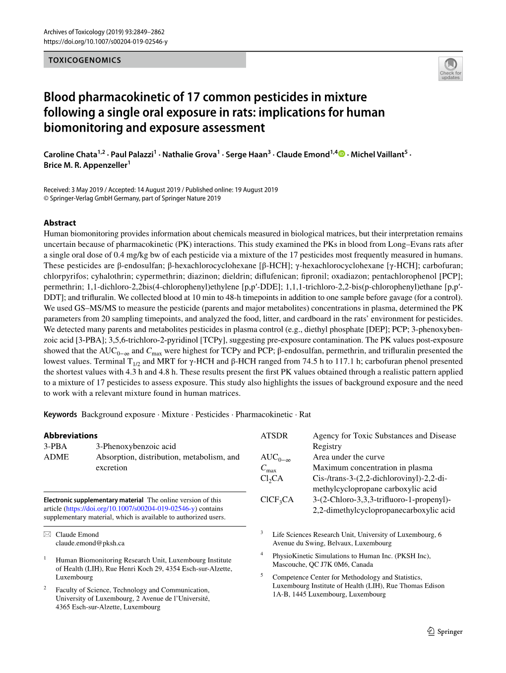 Blood Pharmacokinetic of 17 Common Pesticides in Mixture Following a Single Oral Exposure in Rats: Implications for Human Biomonitoring and Exposure Assessment