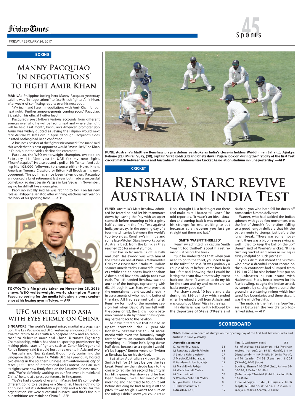 Renshaw, Starc Revive Australia in India Test