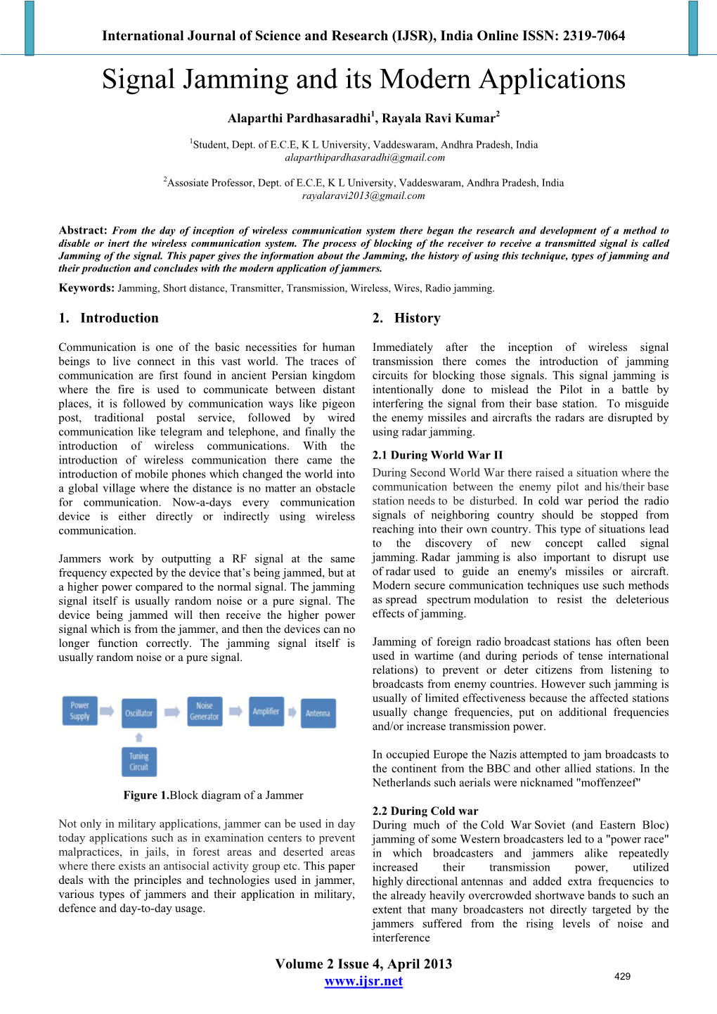 Signal Jamming and Its Modern Applications