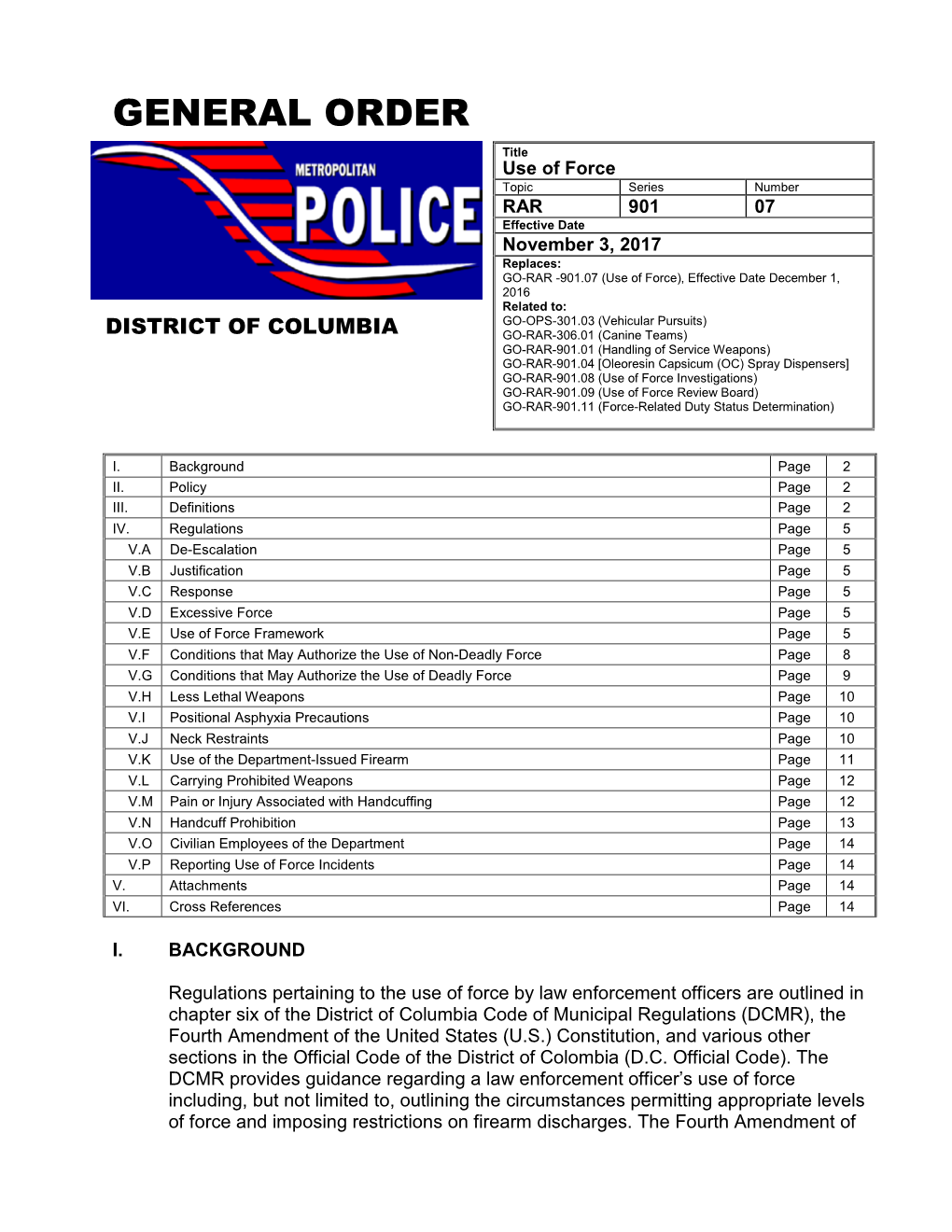 Use of Force Topic Series Number RAR 901 07 Effective Date