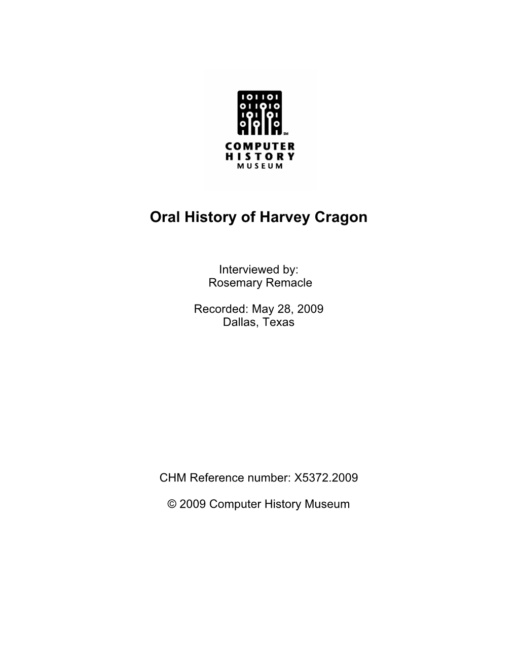 Oral History of Harvey Cragon