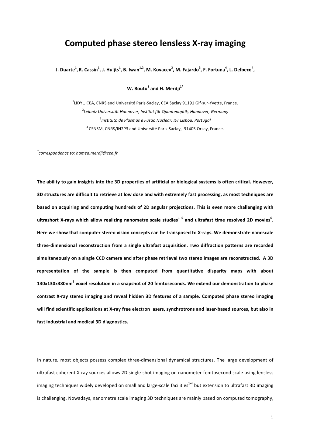 Computed Phase Stereo Lensless X-Ray Imaging