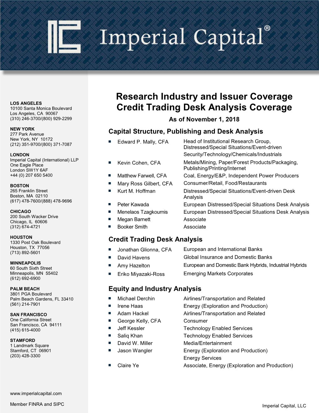 Research Industry and Issuer Coverage Credit Trading