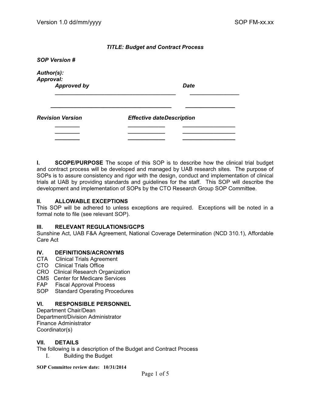 SOP FM Budget and Contract Process MC 11.3.14