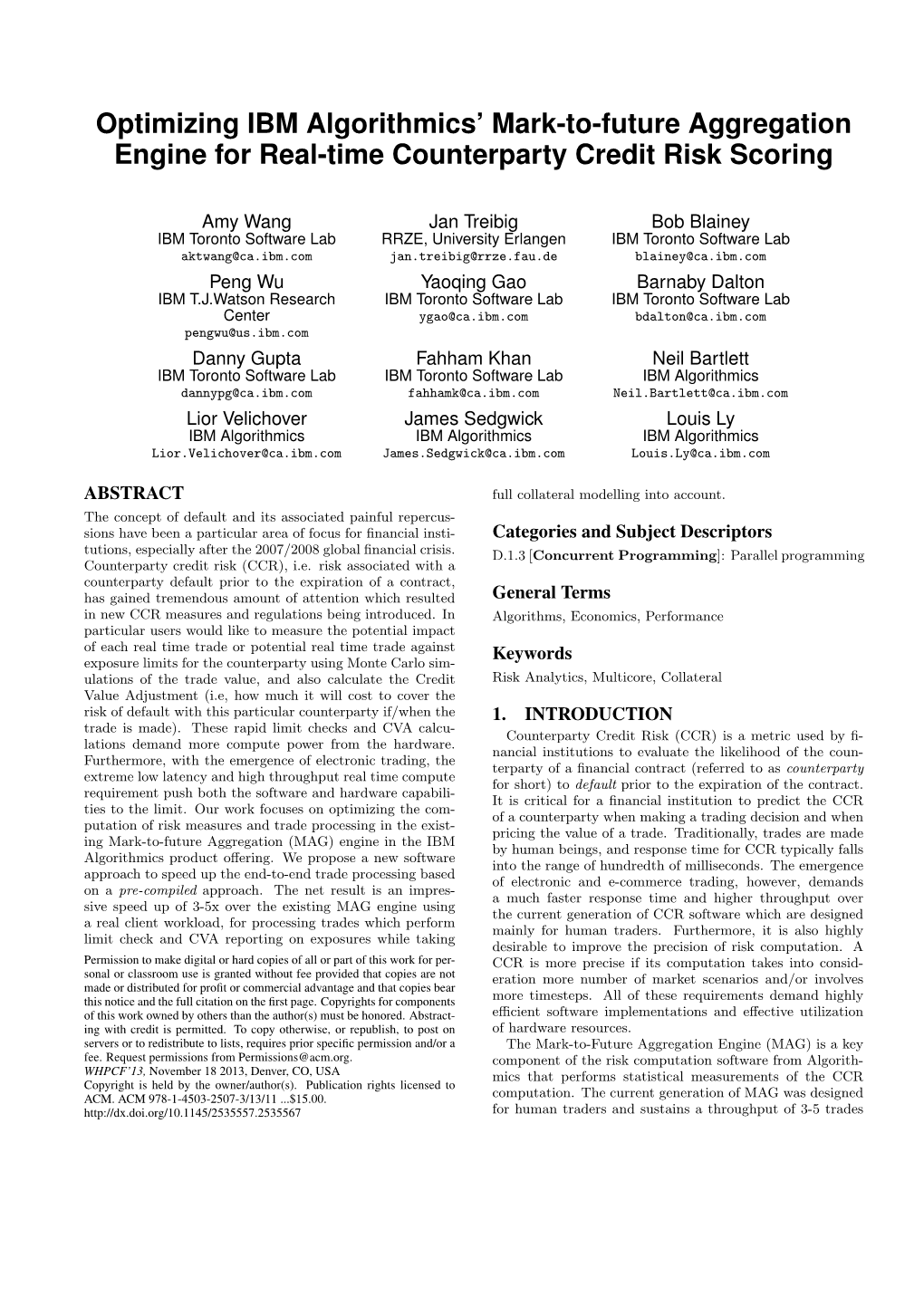 Optimizing IBM Algorithmics' Mark-To-Future Aggregation Engine