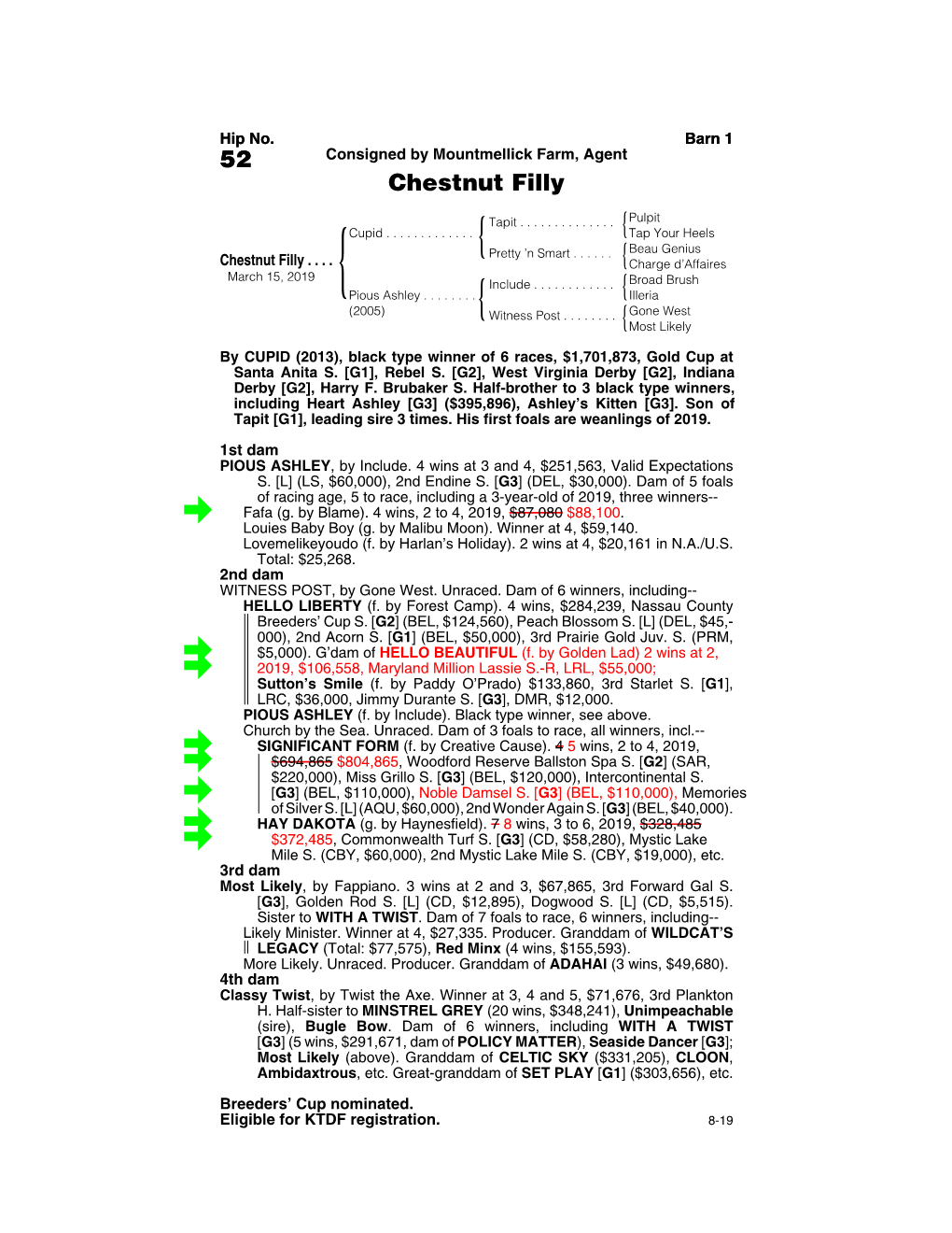 52 Consigned by Mountmellick Farm, Agent Chestnut Filly