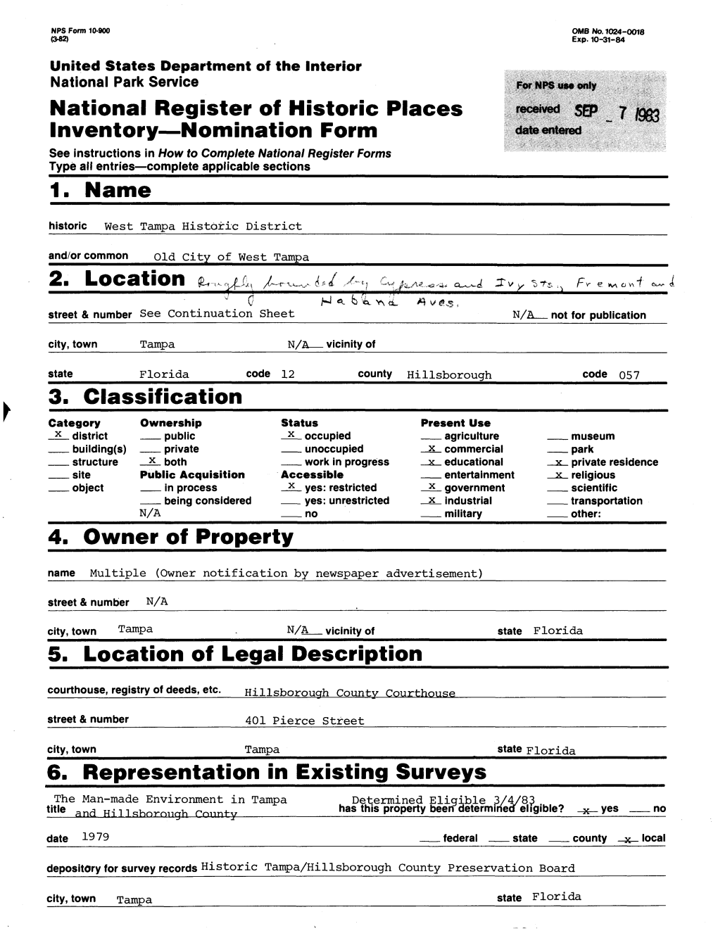 National Register of Historic Inventory—Nomination Form 1. Name O 3