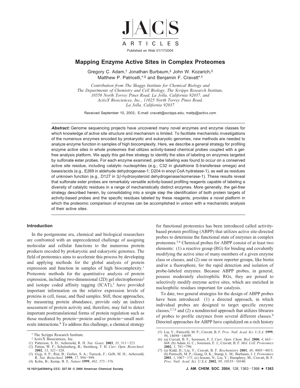 Mapping Enzyme Active Sites in Complex Proteomes Gregory C