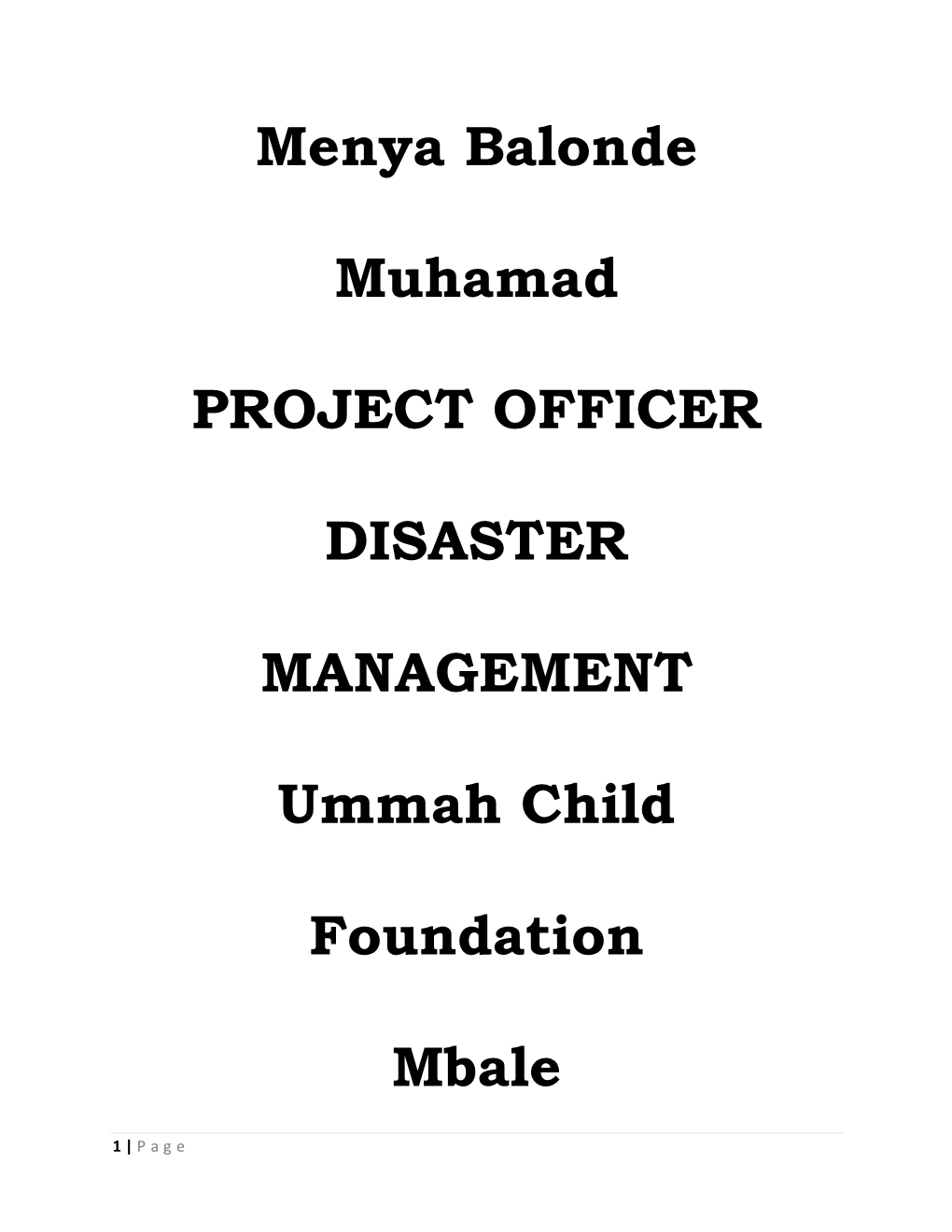 Menya Balonde Muhamad PROJECT OFFICER DISASTER