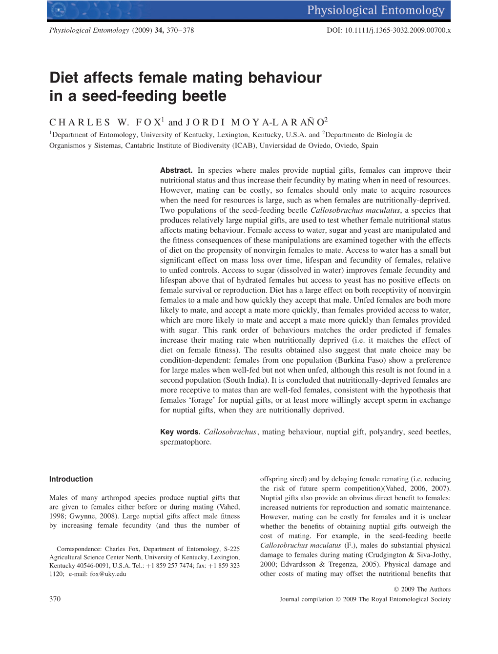 Diet Affects Female Mating Behaviour in a Seed-Feeding Beetle