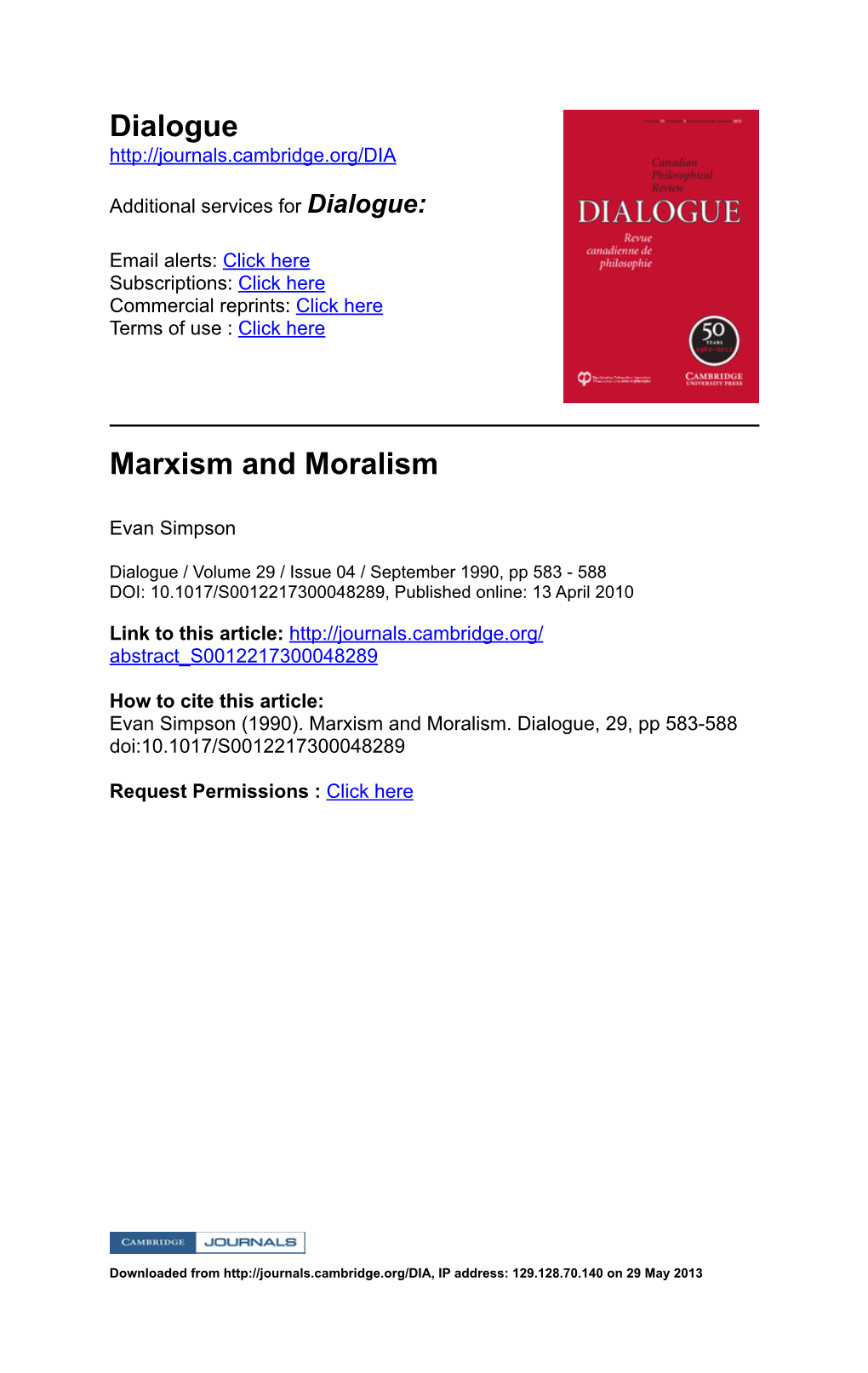 Dialogue Marxism and Moralism