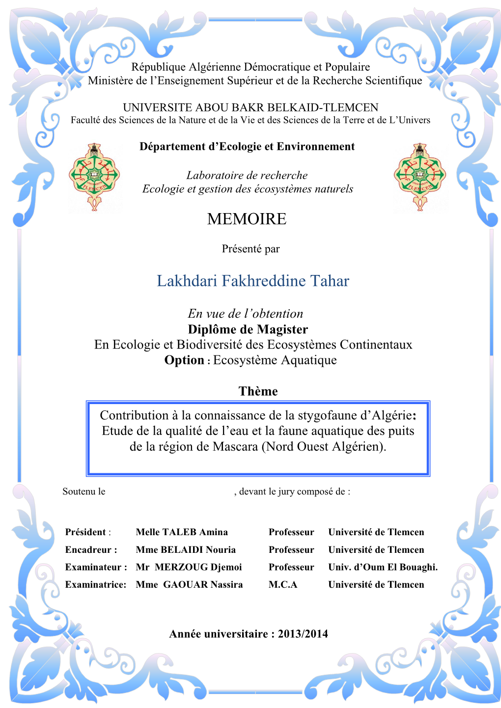 MEMOIRE Lakhdari Fakhreddine Tahar