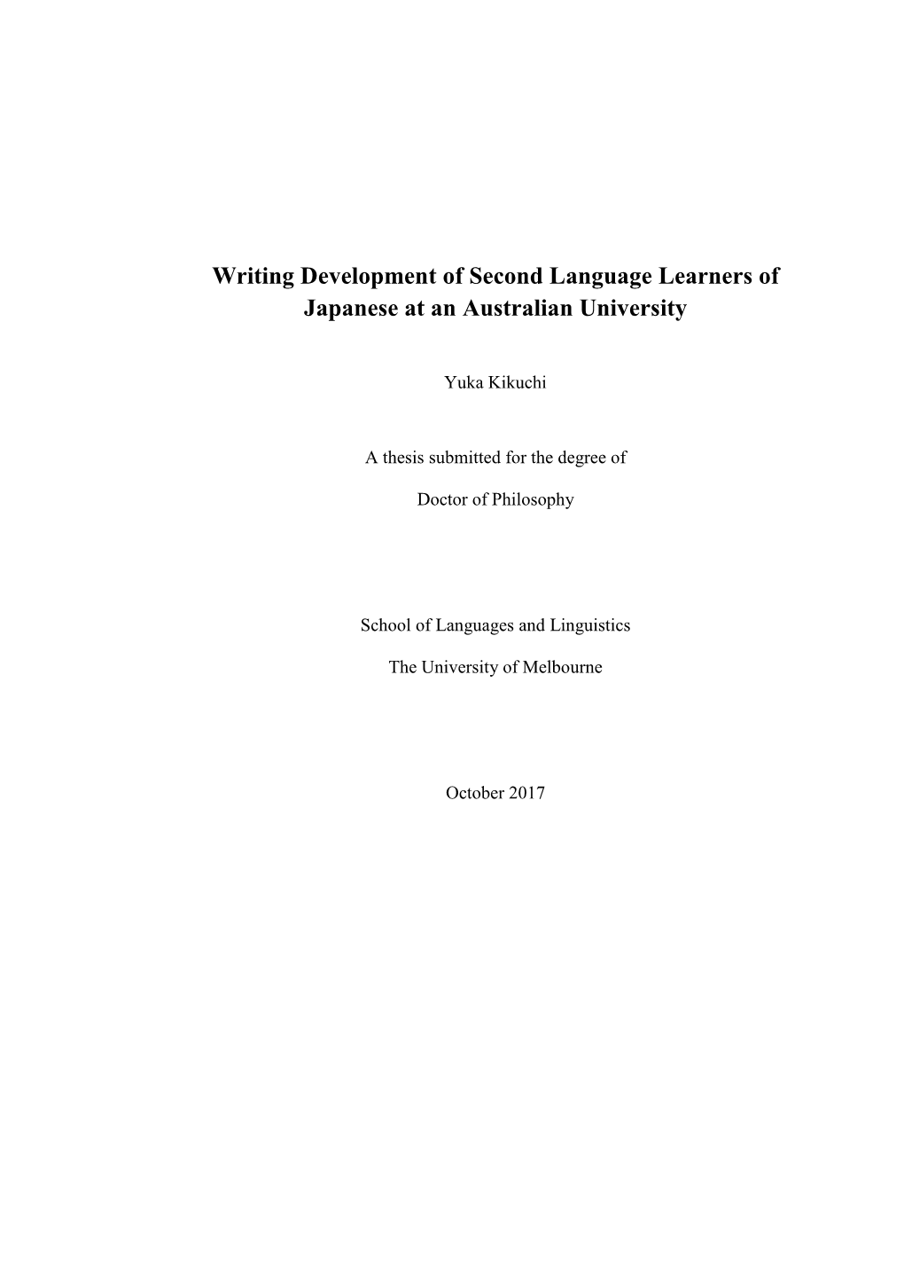 Writing Development of Second Language Learners of Japanese at an Australian University