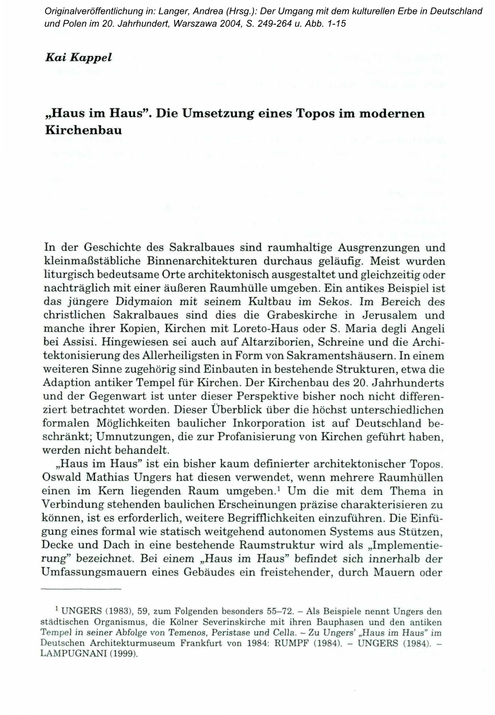 „Haus Im Haus". Die Umsetzung Eines Topos Im Modernen Kirchenbau