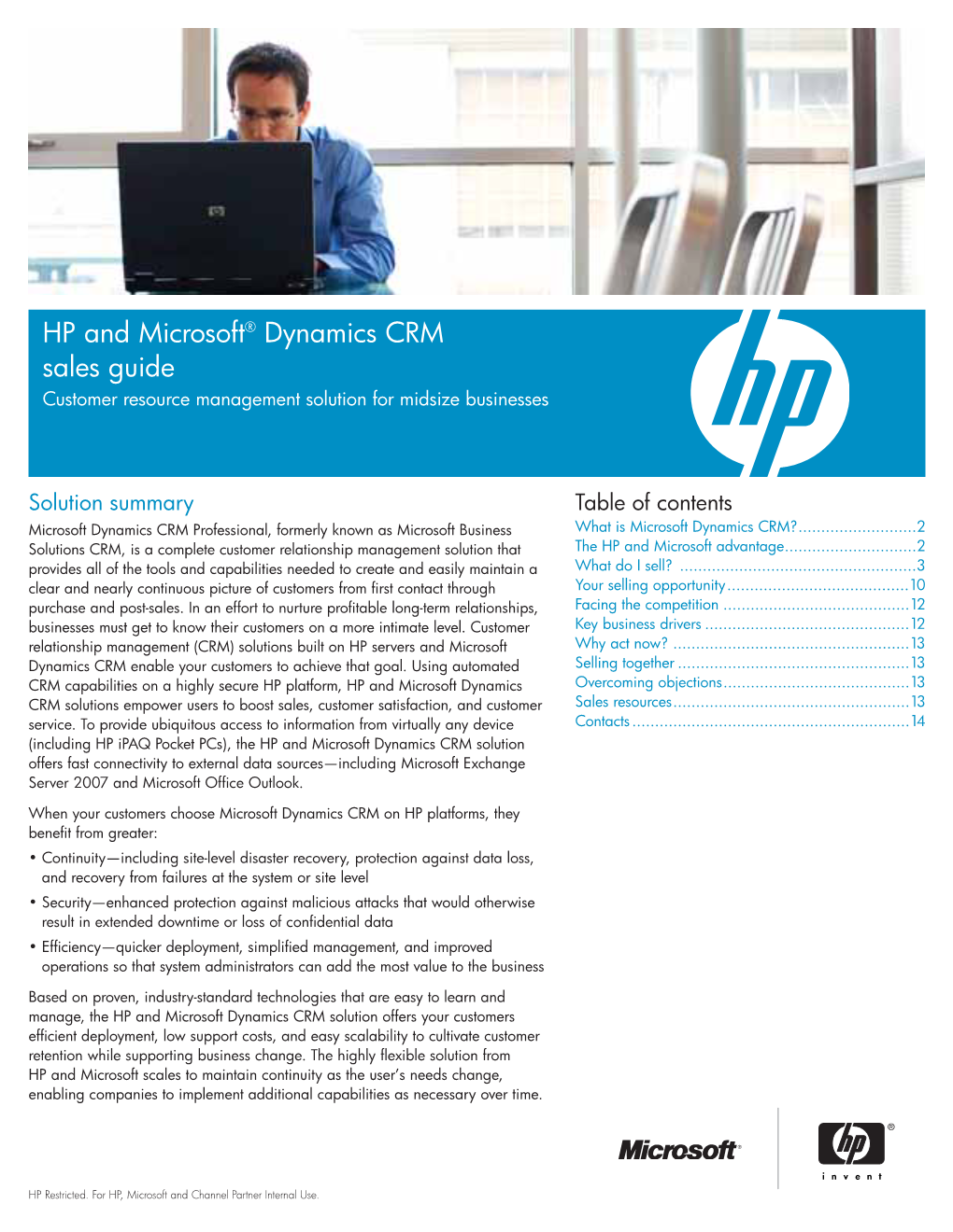 HP and Microsoft® Dynamics CRM Sales Guide Customer Resource Management Solution for Midsize Businesses
