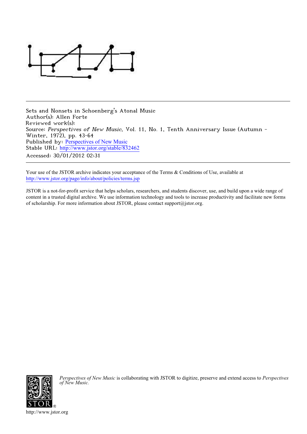 Sets and Nonsets in Schoenberg's Atonal Music Author(S): Allen Forte Reviewed Work(S): Source: Perspectives of New Music, Vol