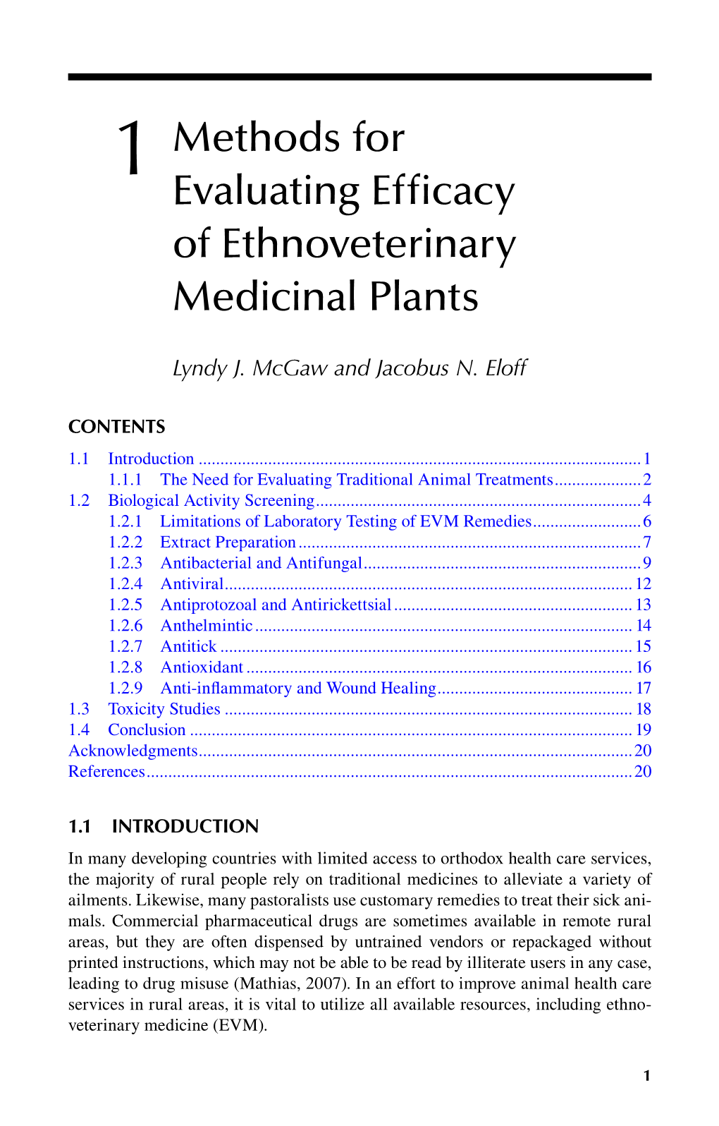 1 Methods for Evaluating Efficacy of Ethnoveterinary Medicinal Plants