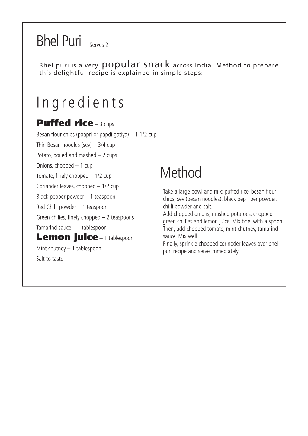 Bhel Puri Ingredients Method
