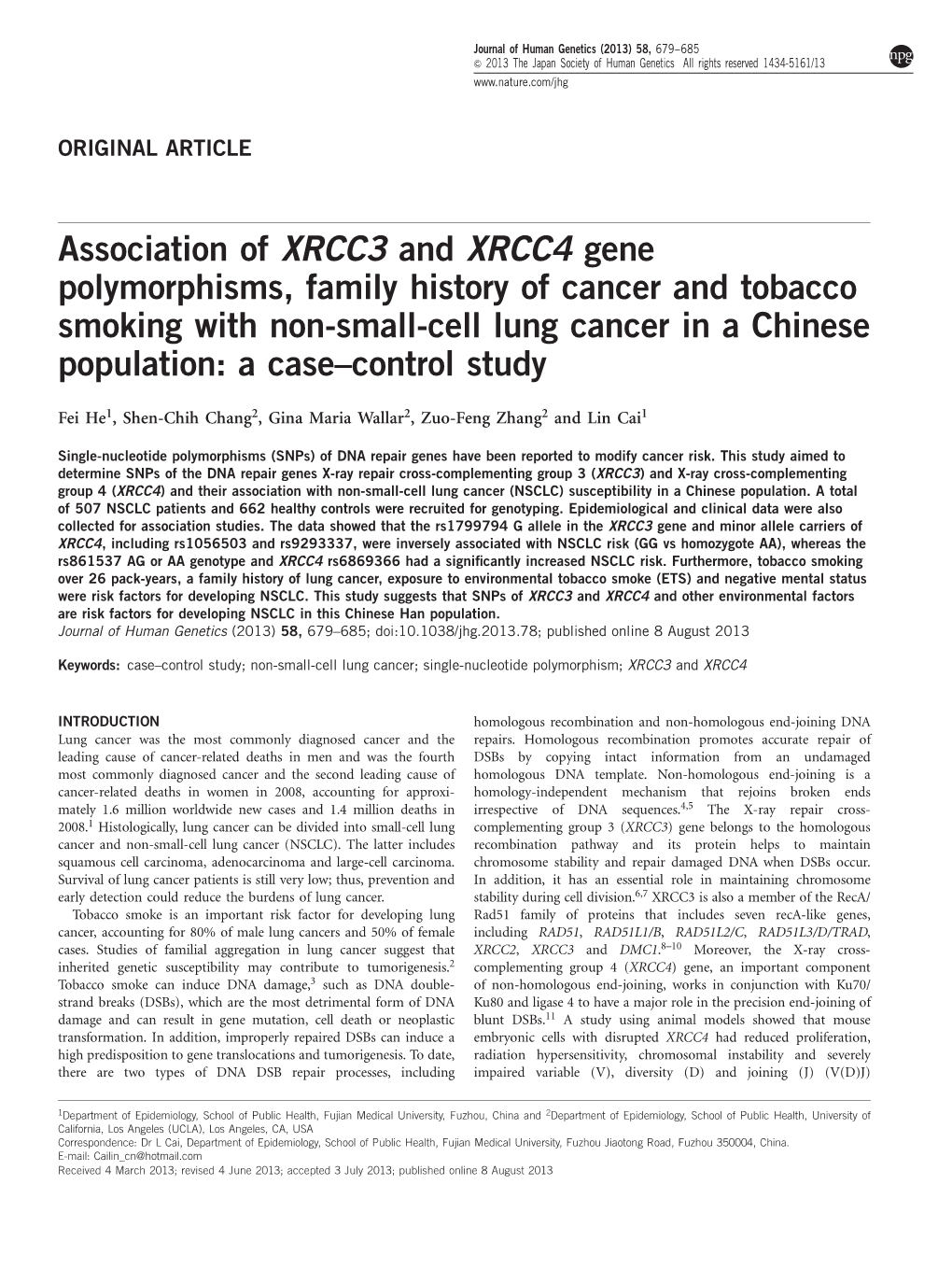 Association of XRCC3 and XRCC4 Gene Polymorphisms, Family History