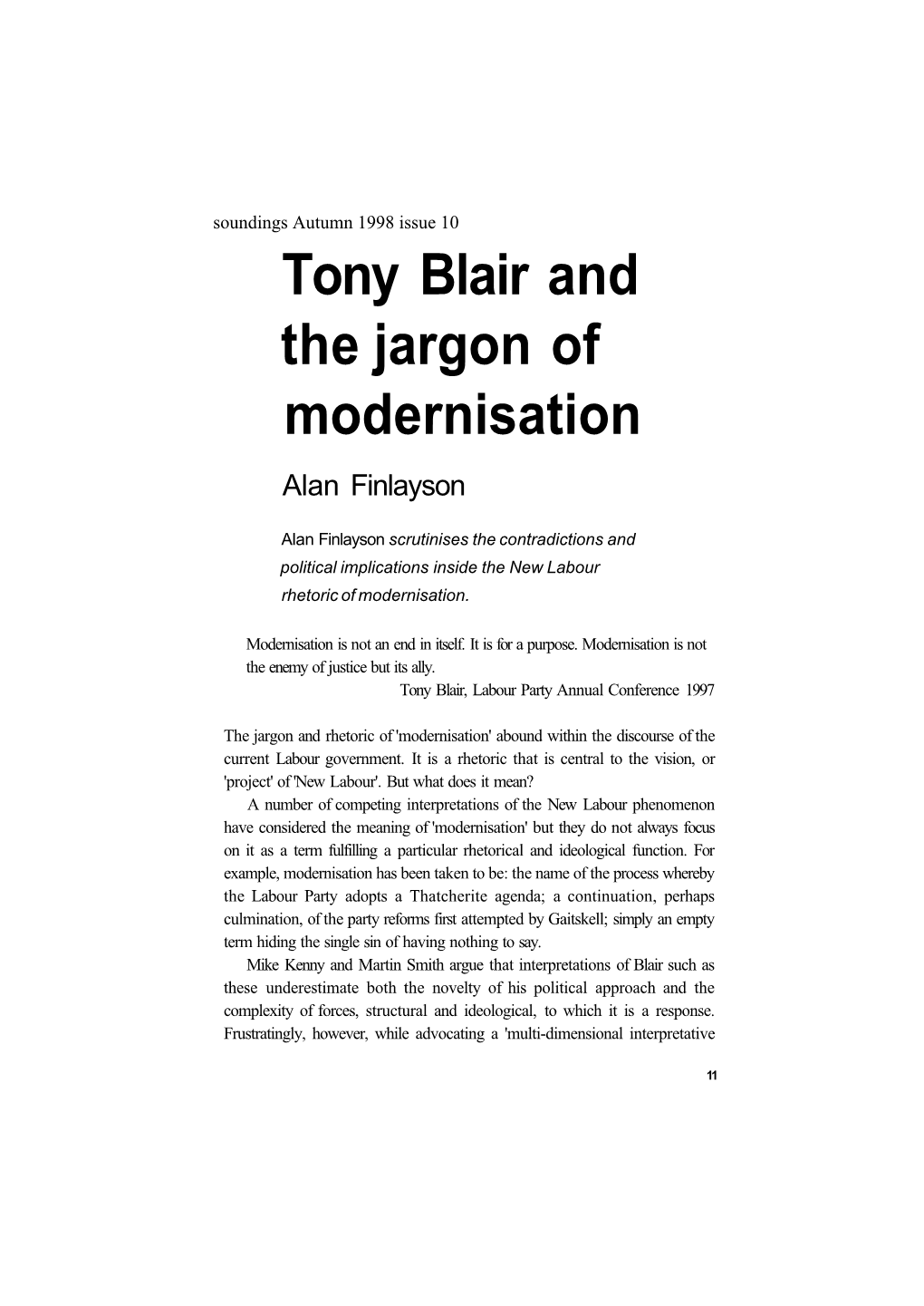 Tony Blair and the Jargon of Modernisation Alan Finlayson