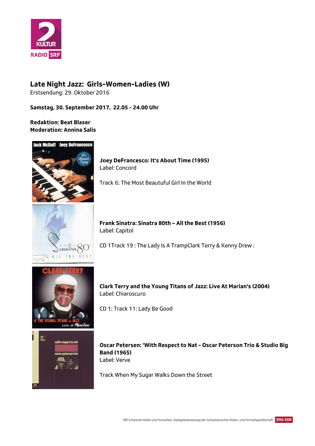 Late Night Jazz: Girls-Women-Ladies (W) Erstsendung: 29