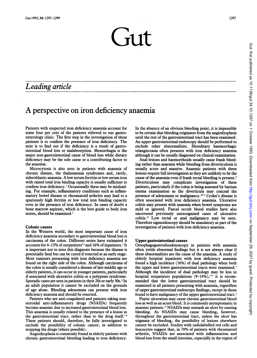Leading Article a Perspective on Iron Deficiency Anaemia