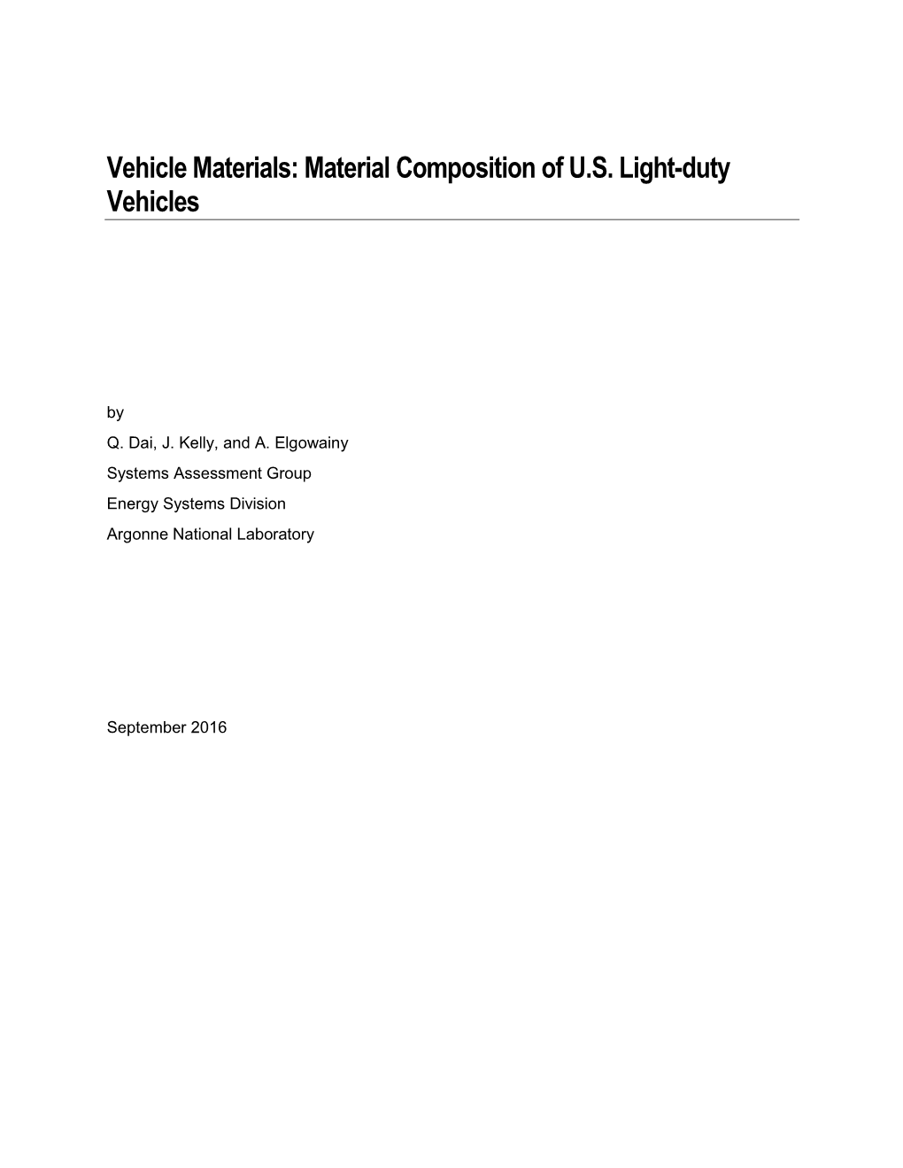 Material Composition of US Light-Duty Vehicles