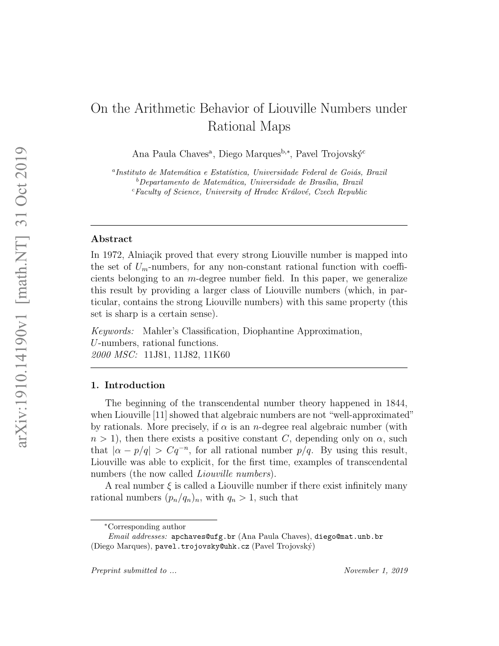 On the Arithmetic Behavior of Liouville Numbers Under Rational Maps