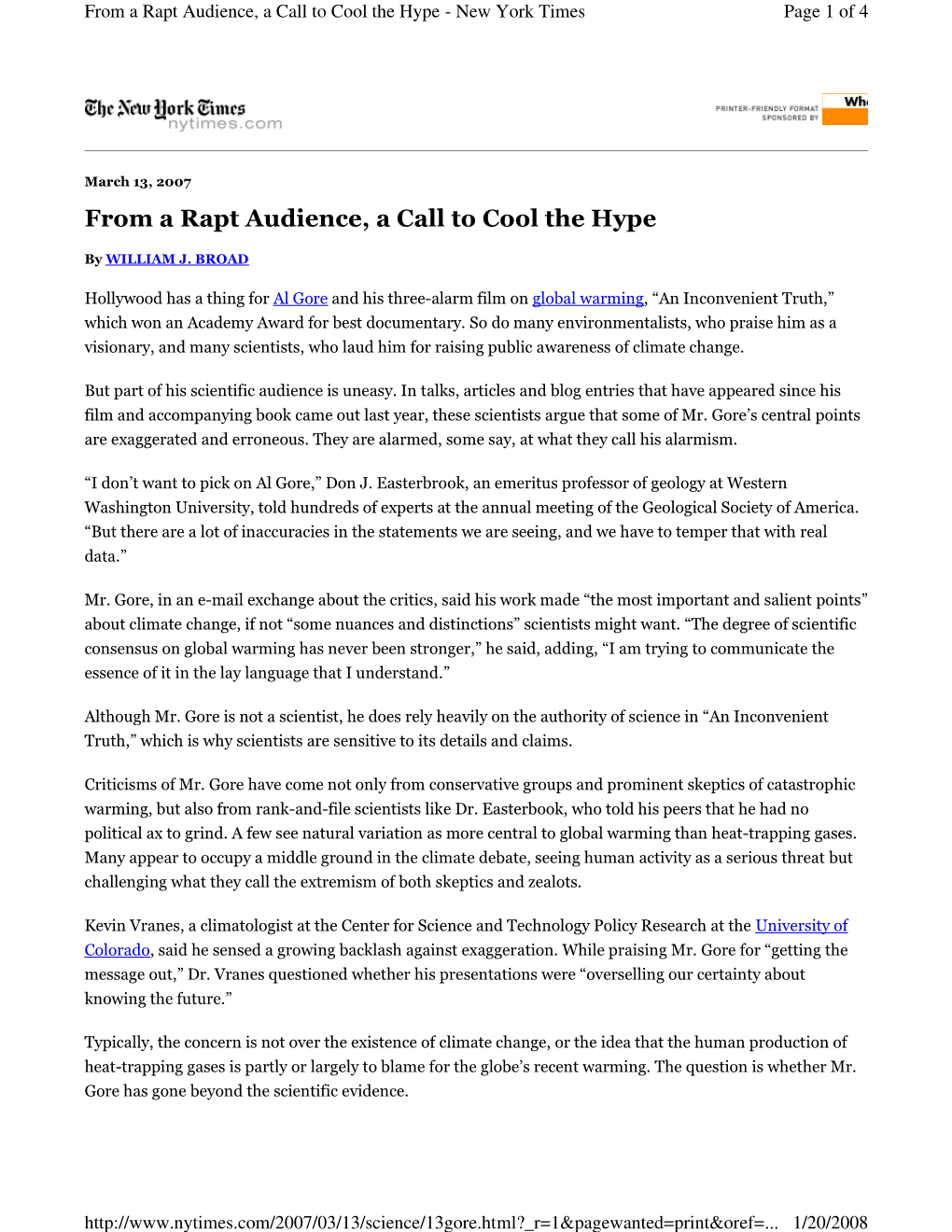 From a Rapt Audience, a Call to Cool the Hype - New York Times Page 1 of 4