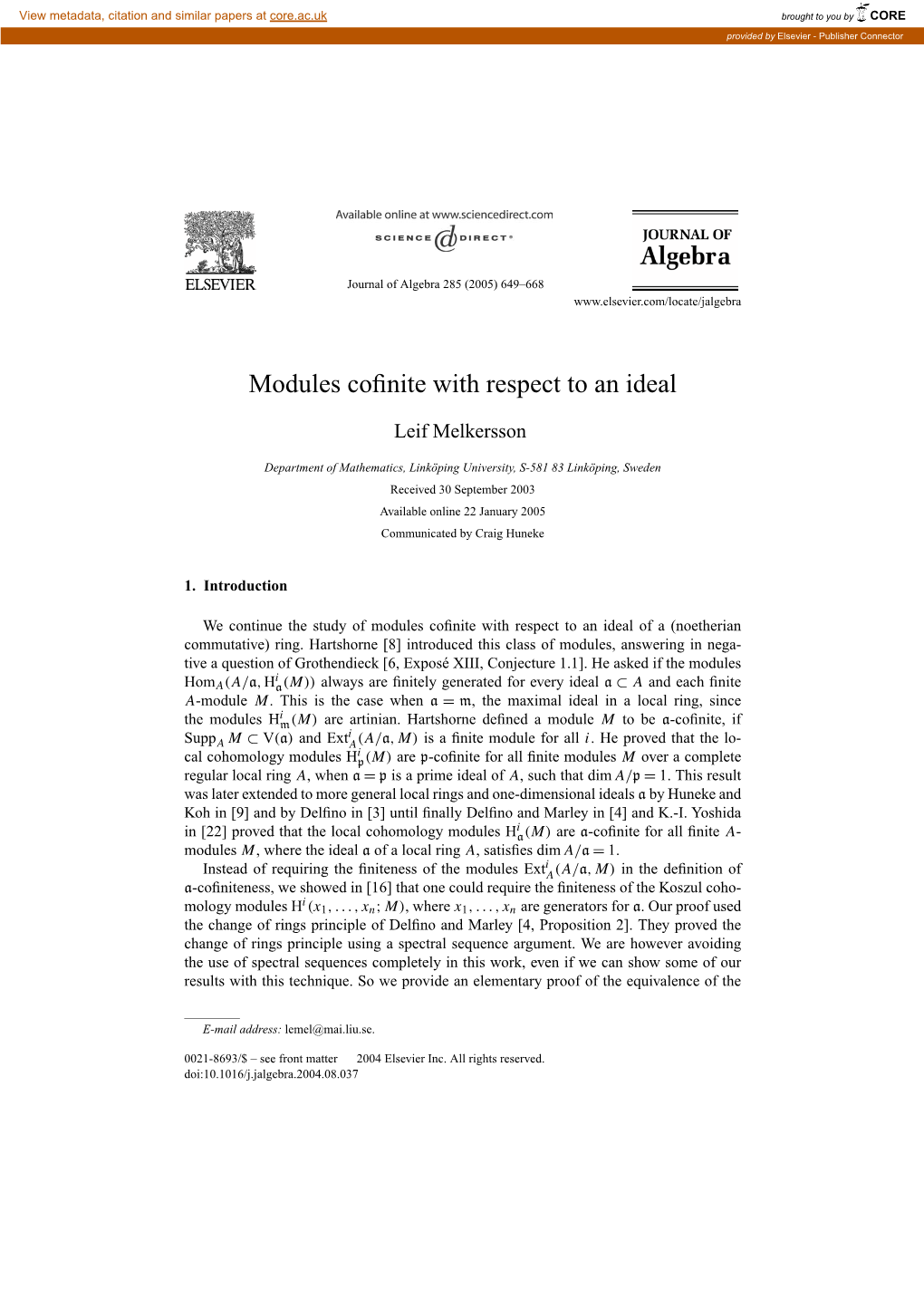 Modules Cofinite with Respect to an Ideal