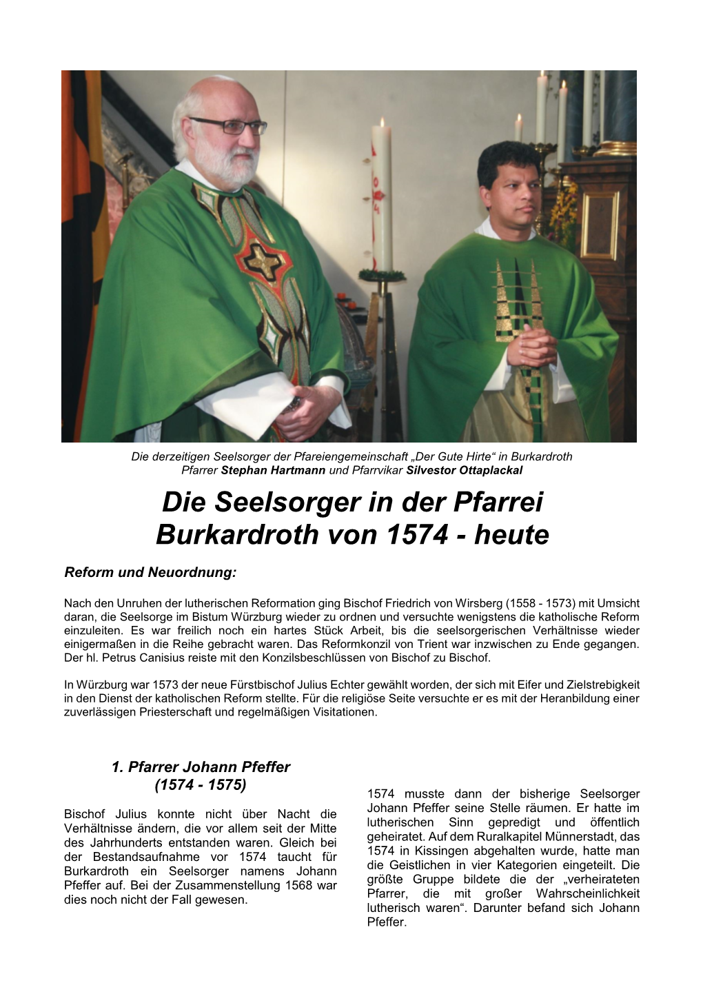 Die Seelsorger in Der Pfarrei Burkardroth Von 1574 - Heute