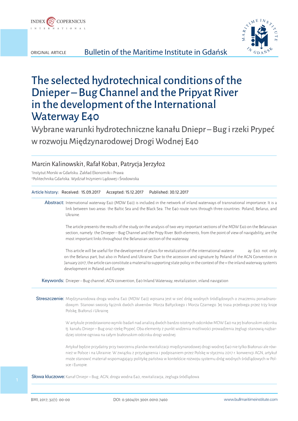 The Selected Hydrotechnical Conditions of the Dnieper – Bug