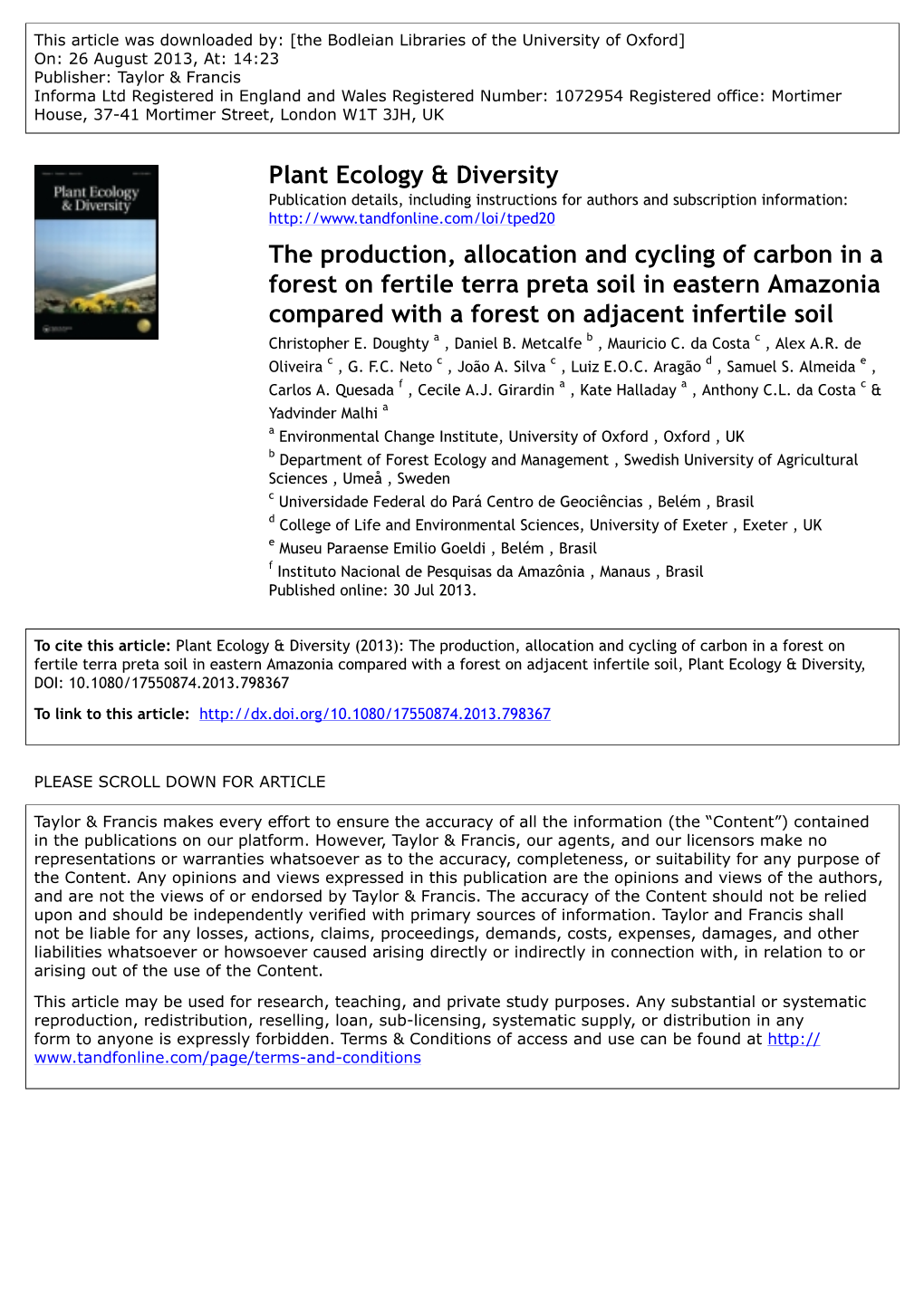 The Production, Allocation and Cycling of Carbon in a Forest on Fertile Terra