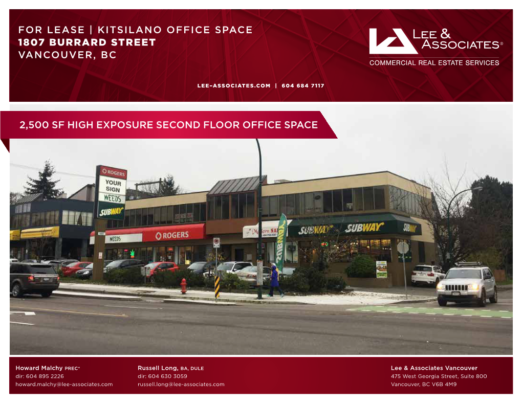 FOR LEASE | Kitsilano Office Space 1807 Burrard Street Vancouver, BC