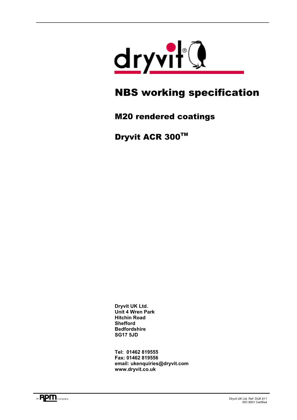 Dryvit UK Ltd - Dryvit ACR 300 Working Specification DUK611