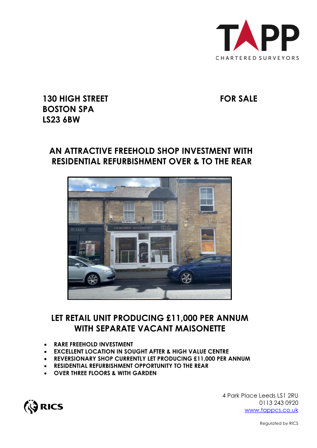 130 High Street for Sale Boston Spa Ls23 6Bw An