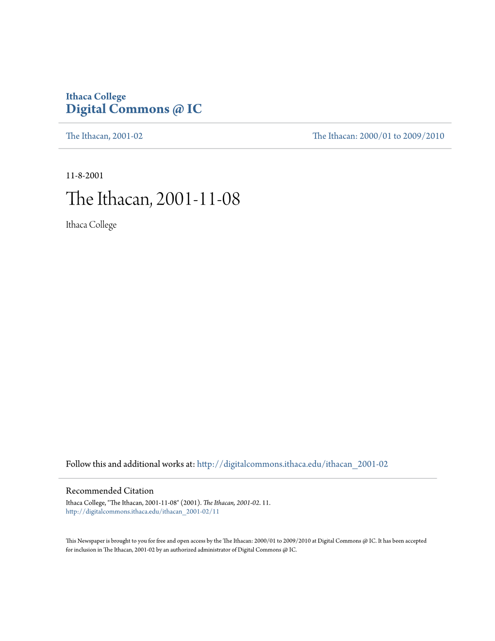 The Ithacan, 2001-11-08