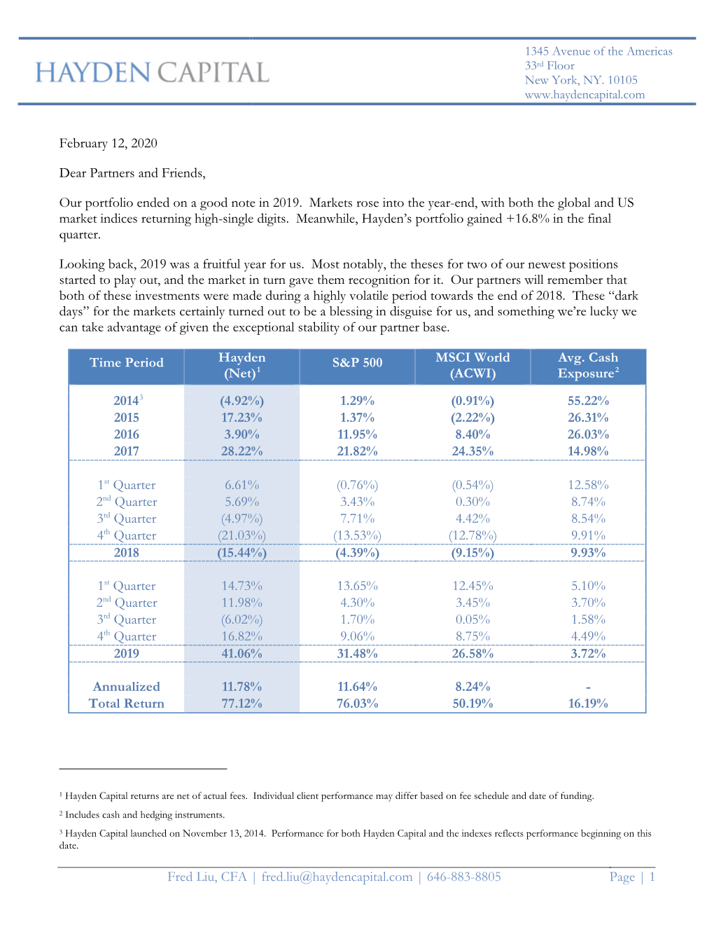 Fred.Liu@Haydencapital.Com | 646-883-8805 Page | 1