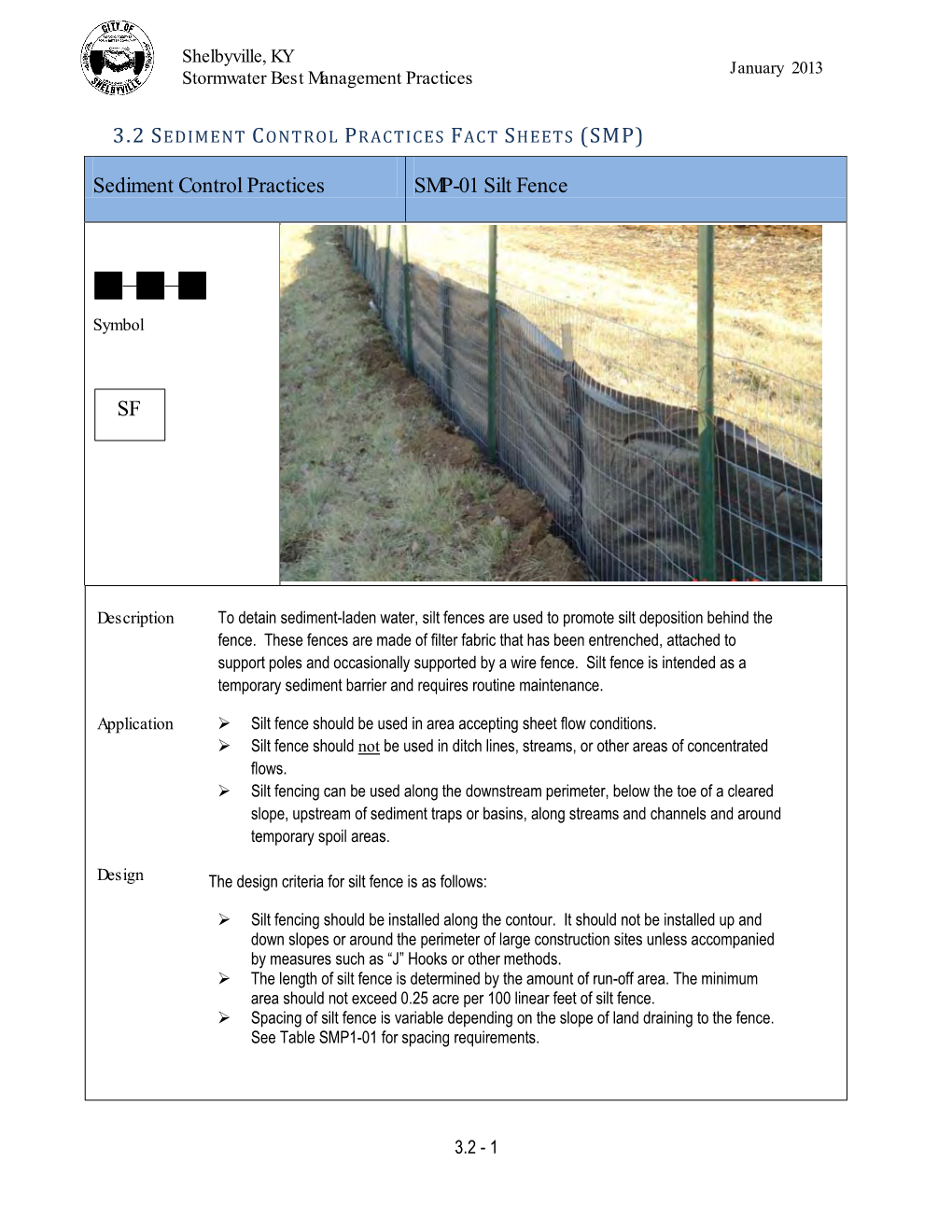 Sediment Control Practices SMP-01 Silt Fence SF