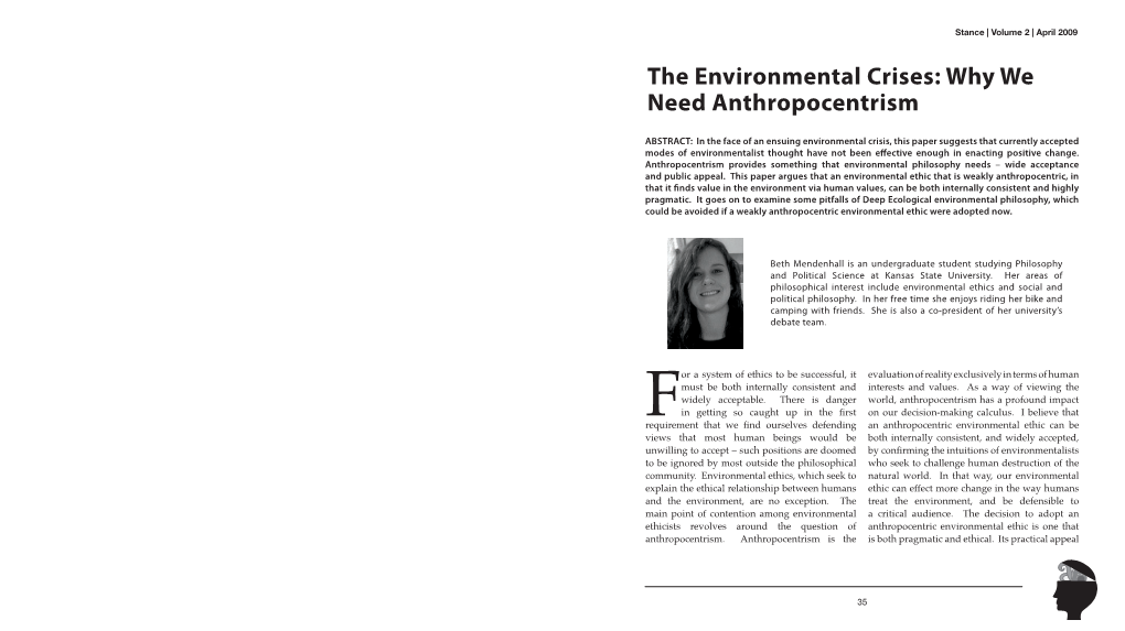 The Environmental Crises: Why We Need Anthropocentrism