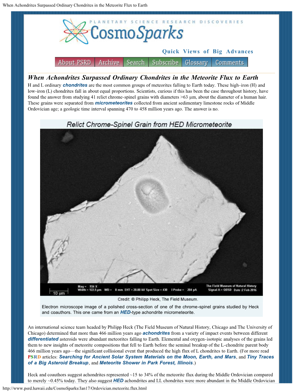 When Acondrites Surpassed Ordinary Chondrites in the Meteorite Flux To