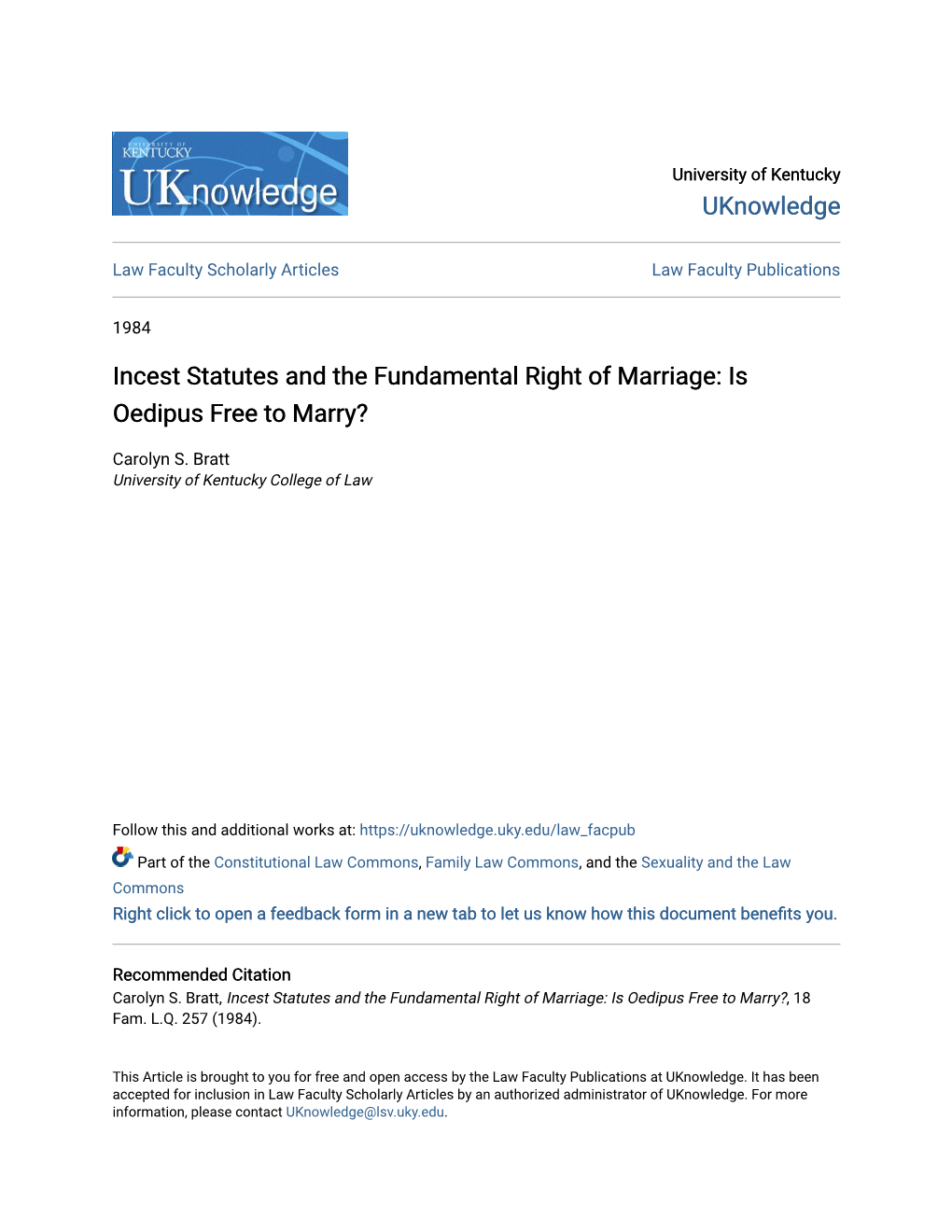 Incest Statutes and the Fundamental Right of Marriage: Is Oedipus Free to Marry?